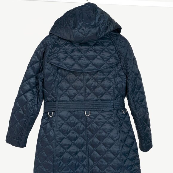 Burberry Baughton Navy Belted Hooded Quilted Coat - Picture 3 of 16